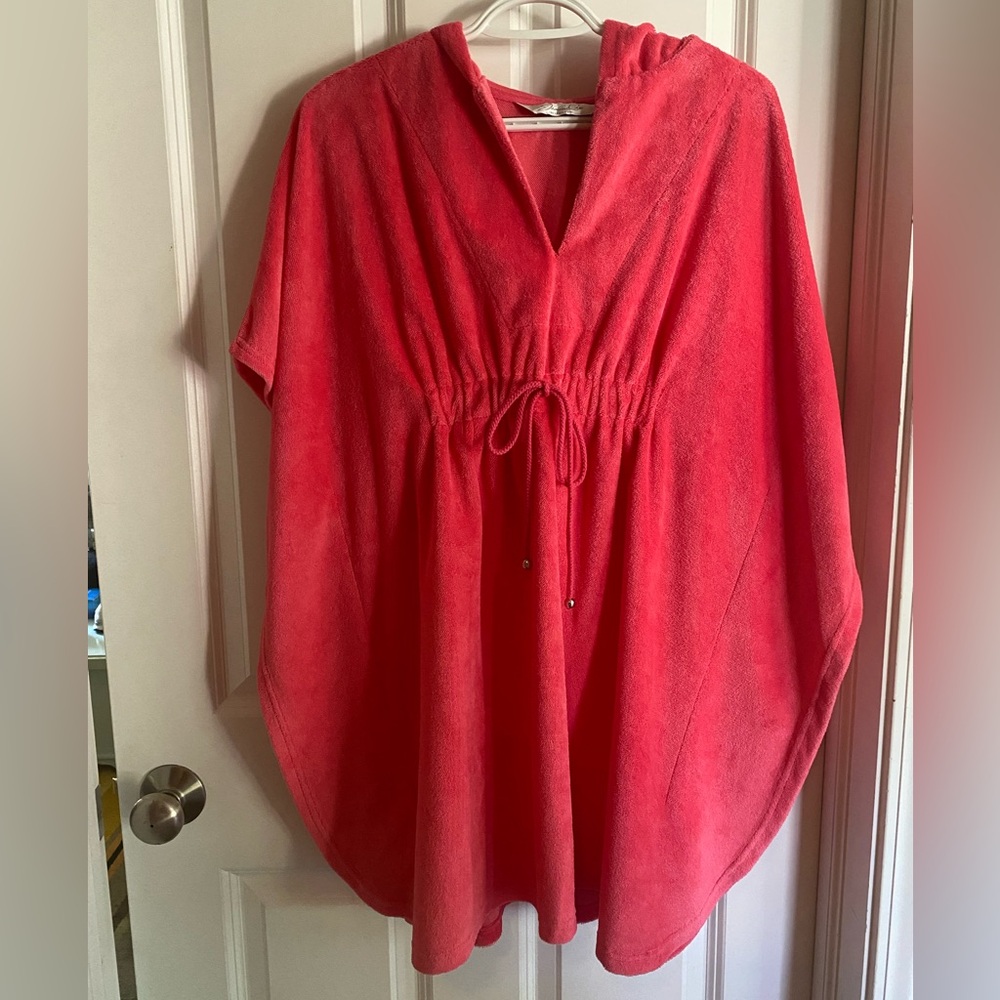 Jasmine Rose Red/Bright Pink Hooded Coverup with Drawstring One Size